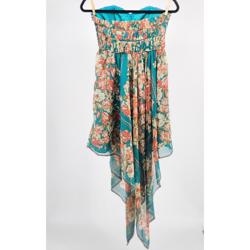 Pearl Georgina Chapman for Marchesa Teal Floral Gypsy High Low Dress Size 2 - Picture 2 of 7